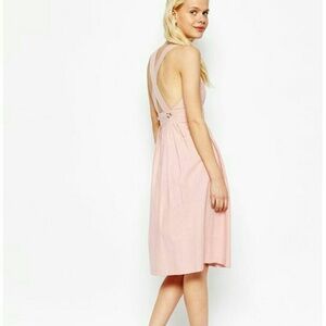 Asos Pink ocassion linen backless detail dress